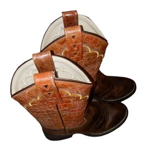12D Old West Kids Unisex Leather Cowboy Boots